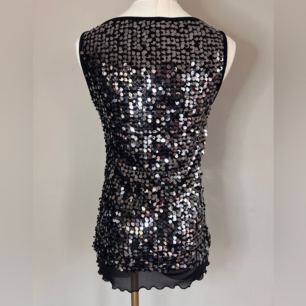 NWT PAPILLON BLANC Sequin Mesh Overlay Tank Top Y2K Whimsigoth Holiday Glam Sz S - Picture 9 of 10
